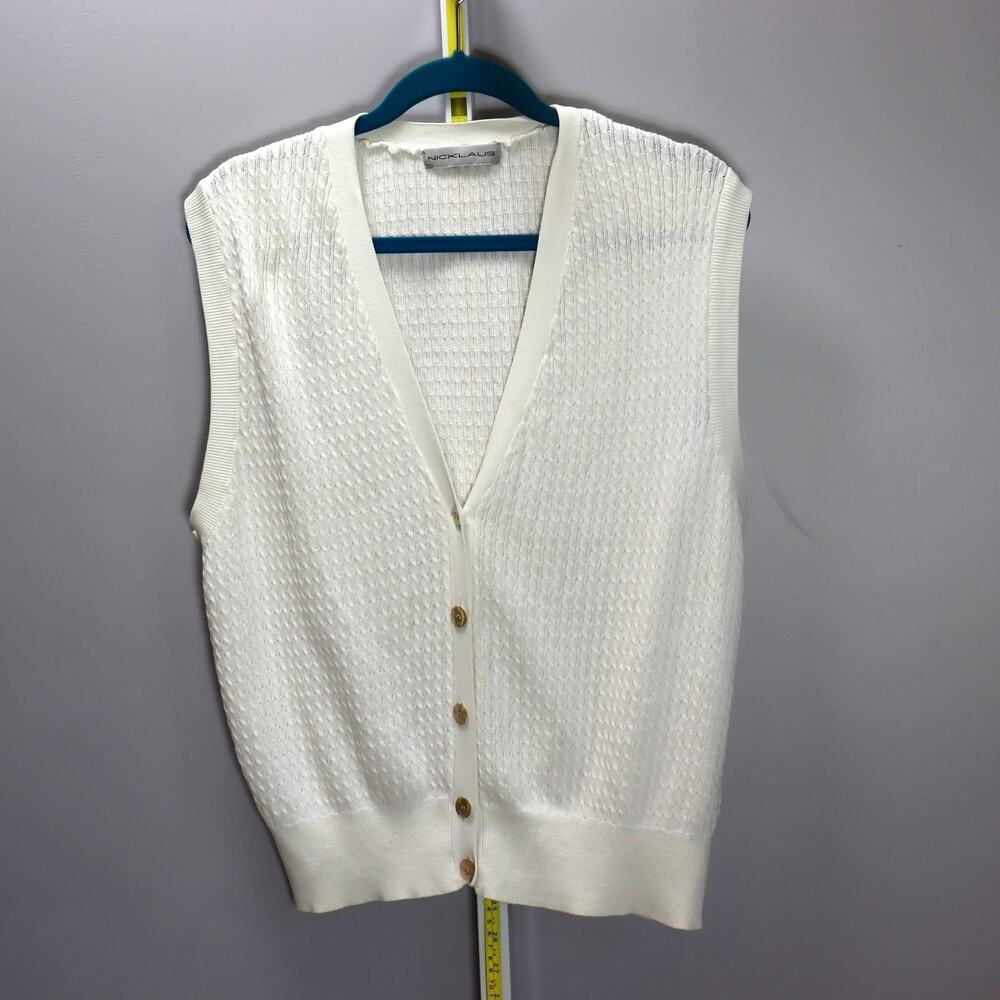 Nicklaus White Textured Knit Sweater Vest Button‎ Front Est Size M